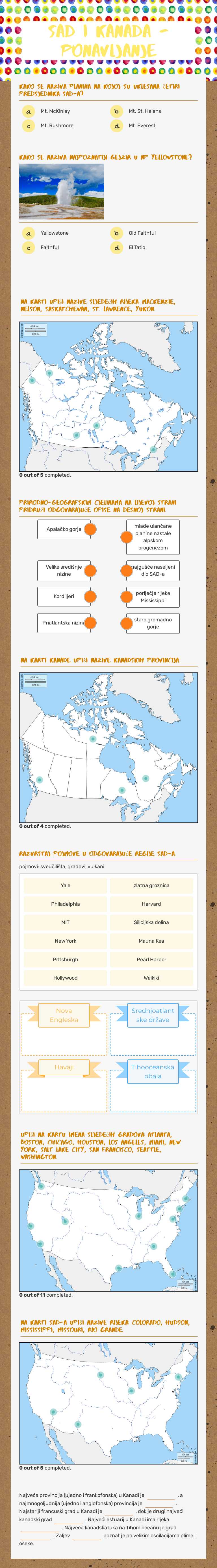 SAD i Kanada - ponavljanje worksheet preview image
