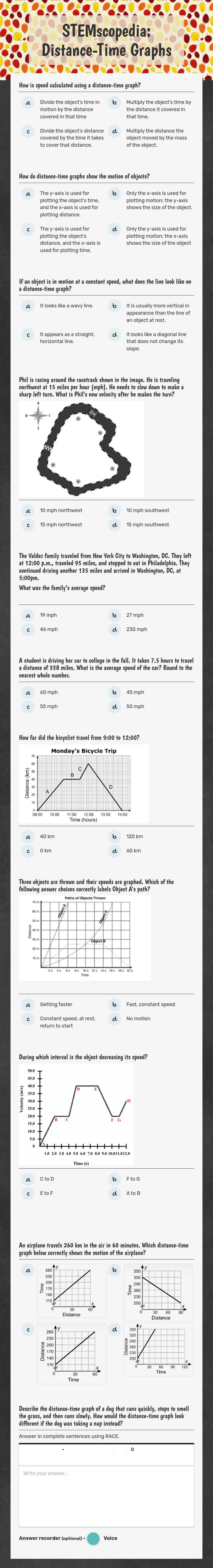 STEMscopedia: Distance-Time Graphs worksheet preview image
