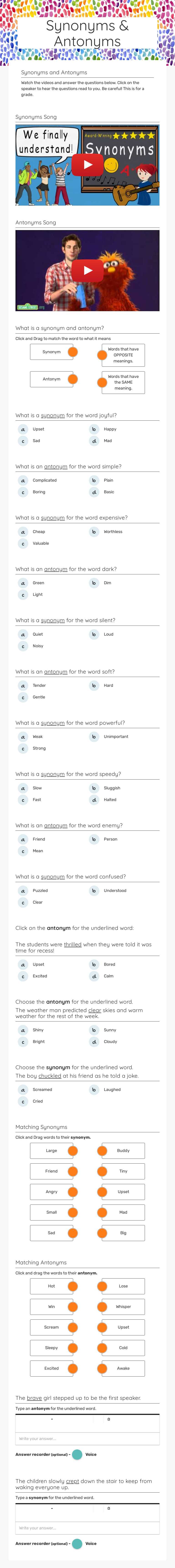 Synonyms & Antonyms worksheet preview image