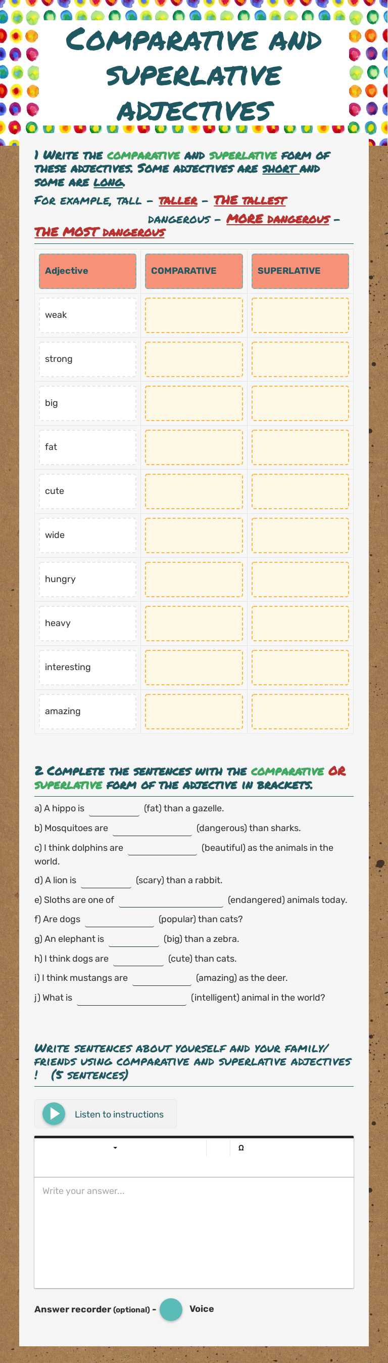 Comparative and superlative adjectives Grade 5 worksheet preview