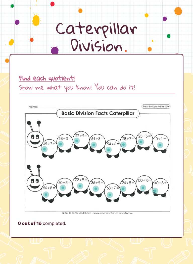 Caterpillar Division worksheet preview image