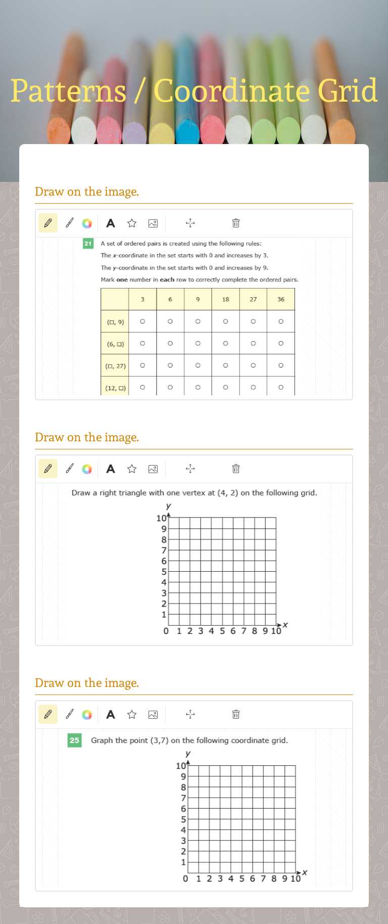 Patterns / Coordinate Grid worksheet preview image