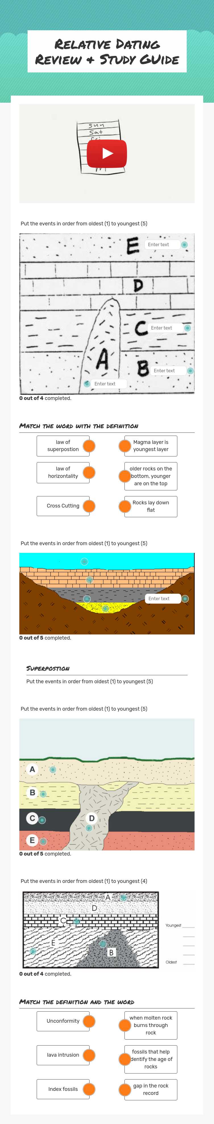 Relative Dating Review & Study GUide Grade 8 worksheet preview