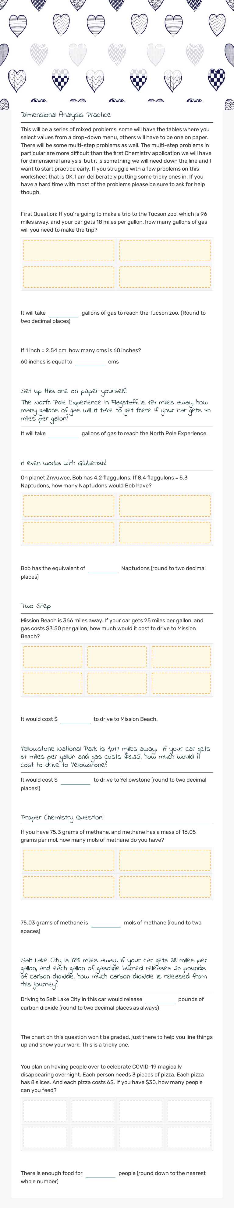 Dimensional Analysis Part 2 worksheet preview image