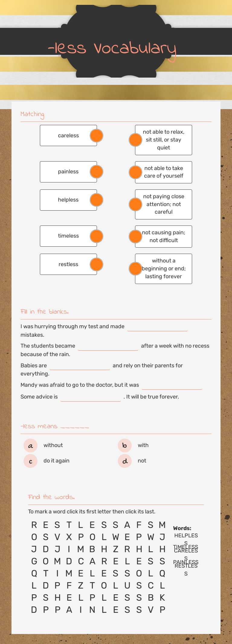 -less Vocabulary worksheet preview image