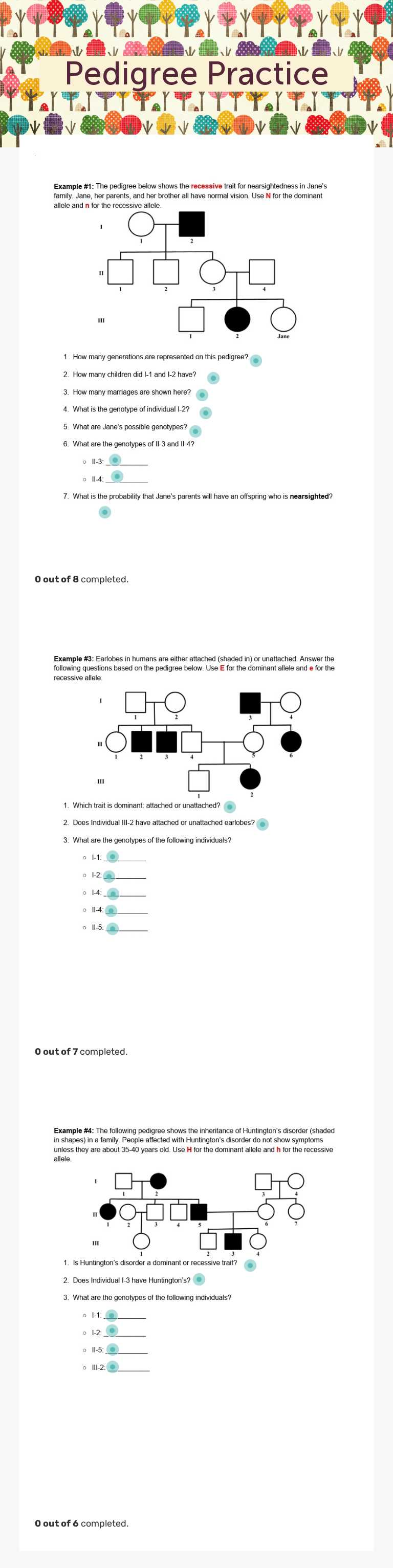 Pedigree Practice Grade 8 worksheet preview