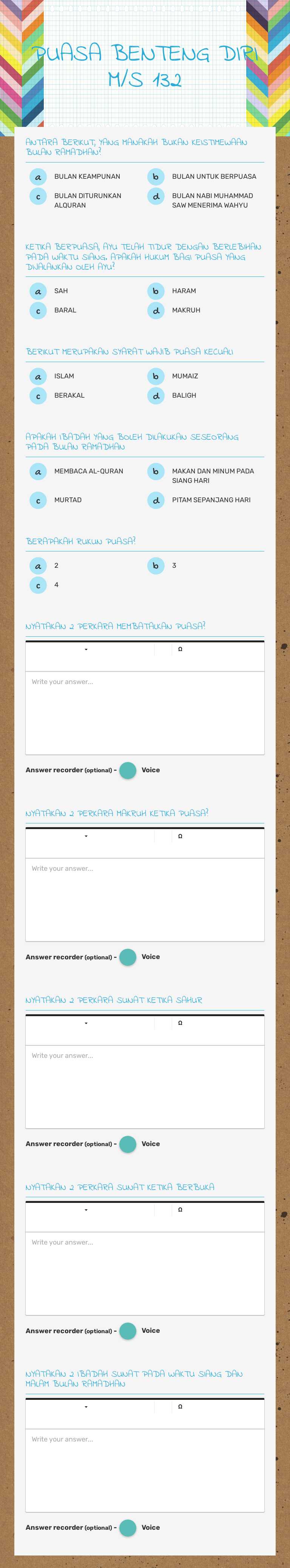 PUASA BENTENG DIRI M/S 132 worksheet preview image