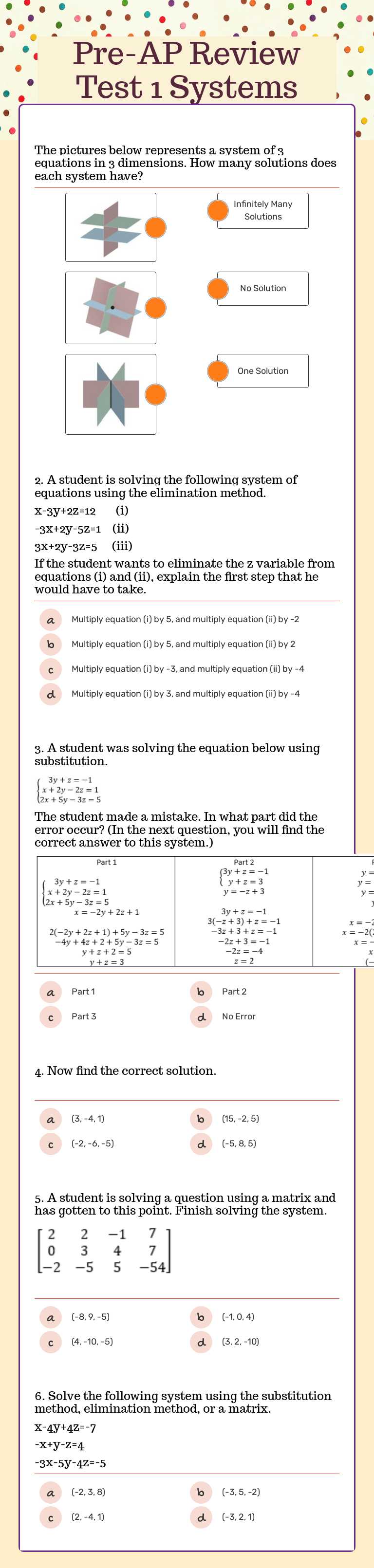 Pre-AP Review Test 1 Systems worksheet preview image