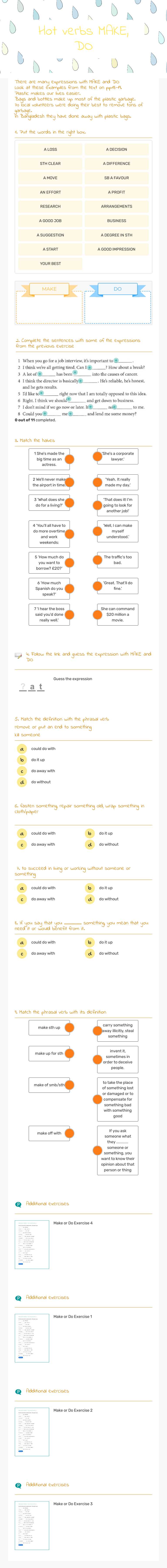 Hot verbs MAKE, DO worksheet preview image