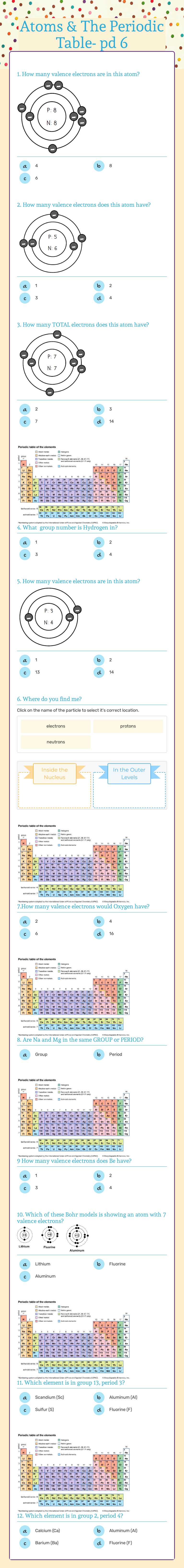 Atoms & The Periodic Table- pd 6 Grade 8 worksheet preview