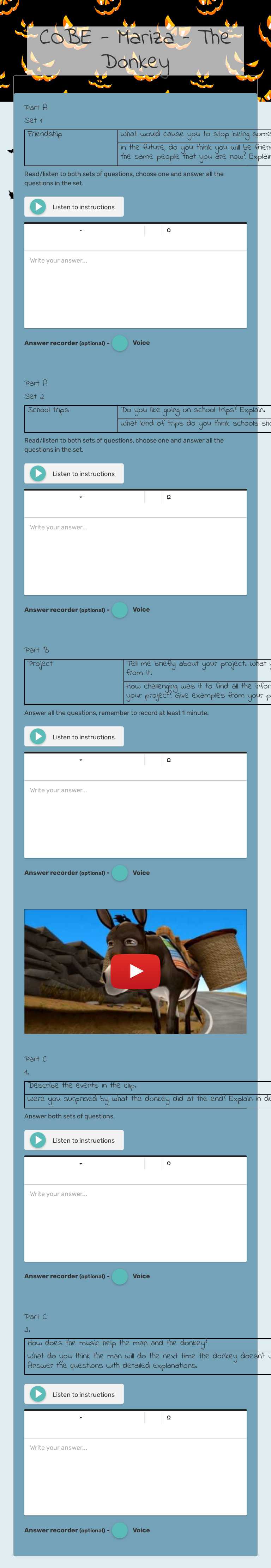 COBE - Mariza – The Donkey worksheet preview image