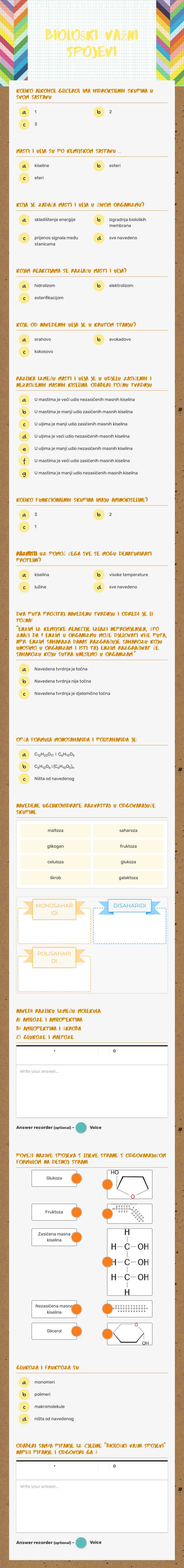 Biološki važni spojevi worksheet preview image