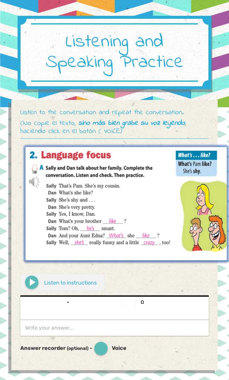 Listening and Speaking Practice worksheet preview image
