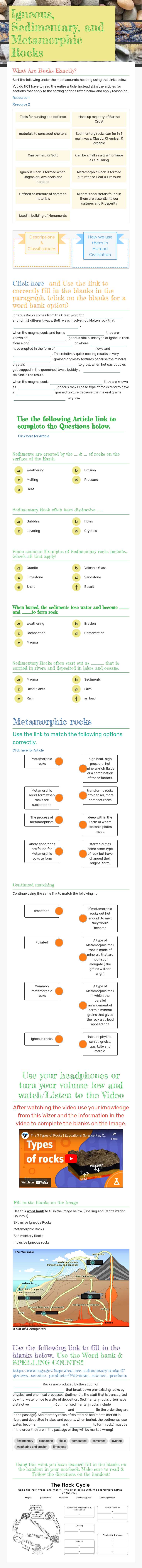 Igneous, Sedimentary, and Metamorphic Rocks worksheet preview image