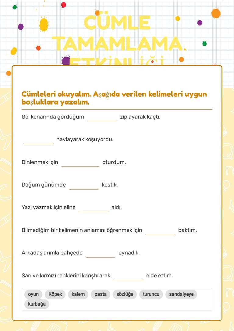 CÜMLE TAMAMLAMA ETKİNLİĞİ worksheet preview image
