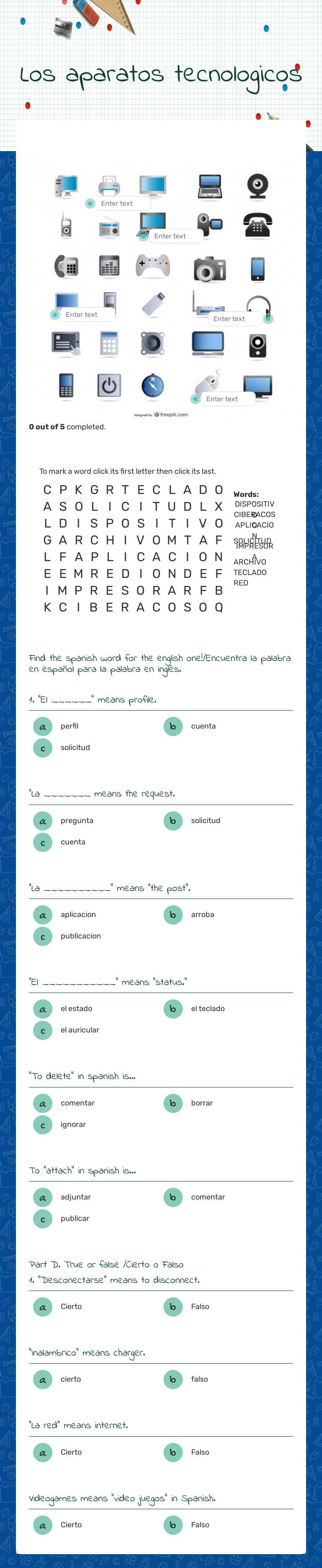 Los aparatos tecnologicos worksheet preview image