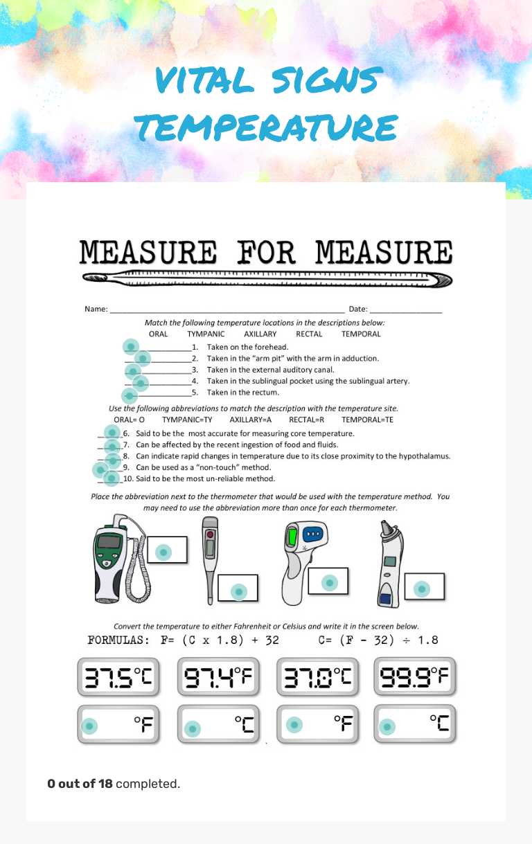 vital signs temperature worksheet preview image