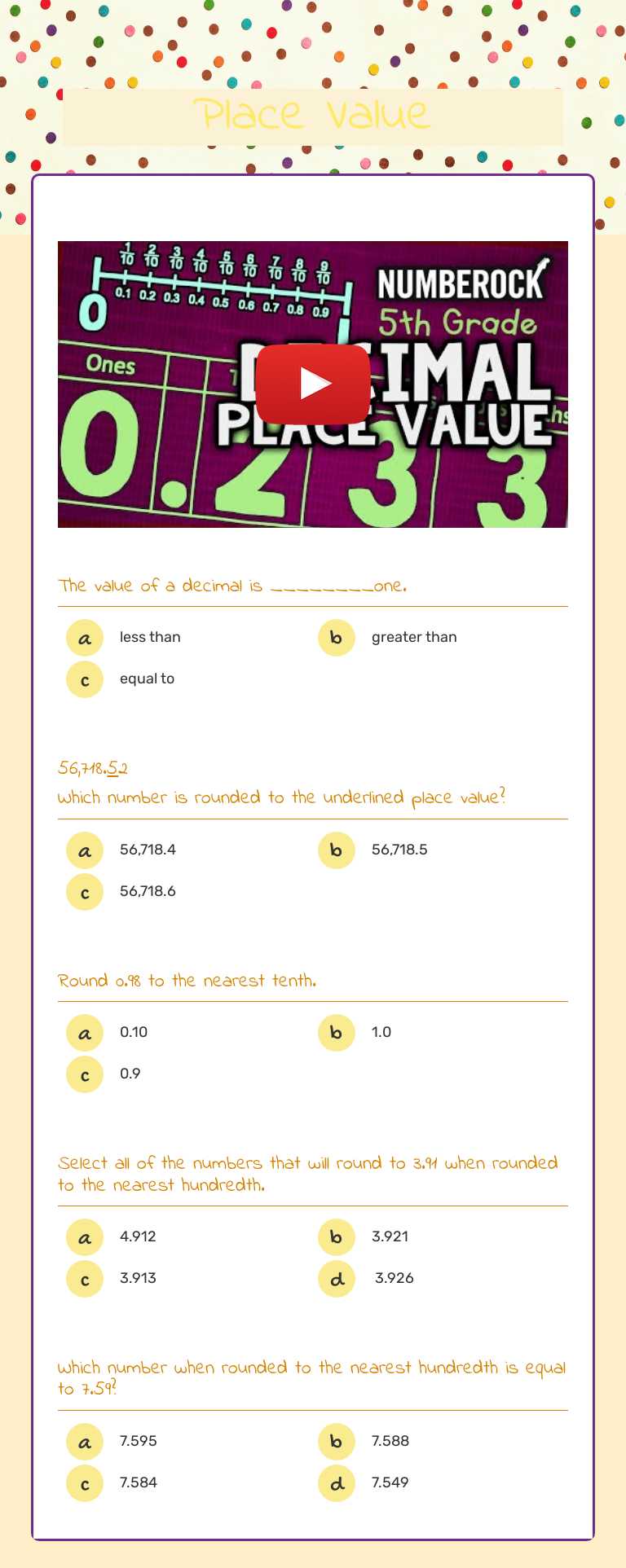Place Value Grade 5 worksheet preview