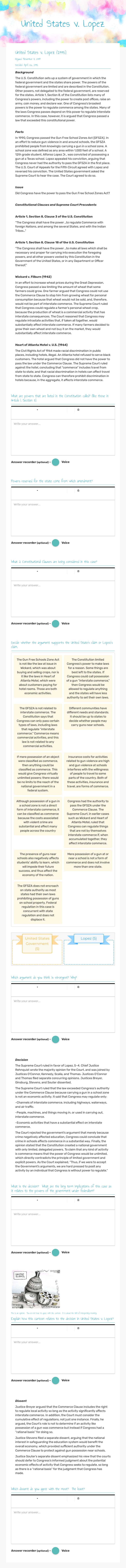 United States v. Lopez worksheet preview image
