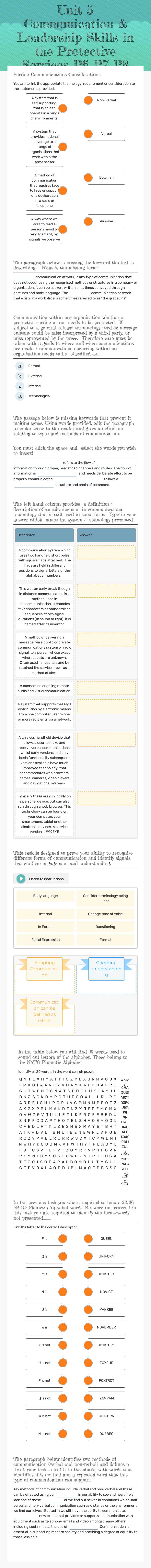 Unit 5 Communication & Leadership Skills in the Protective Services P6 P7 P8 worksheet preview image