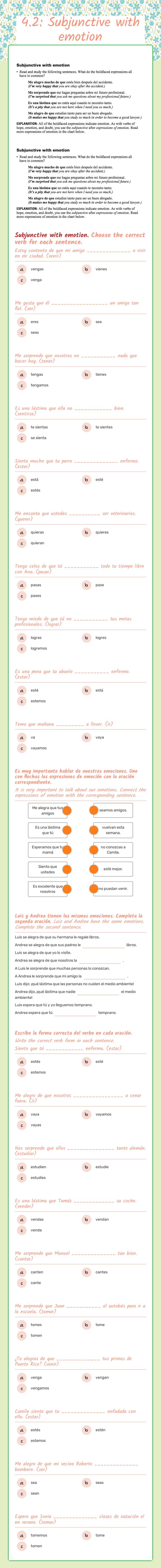 4.2: Subjunctive with emotion Grade 10 worksheet preview