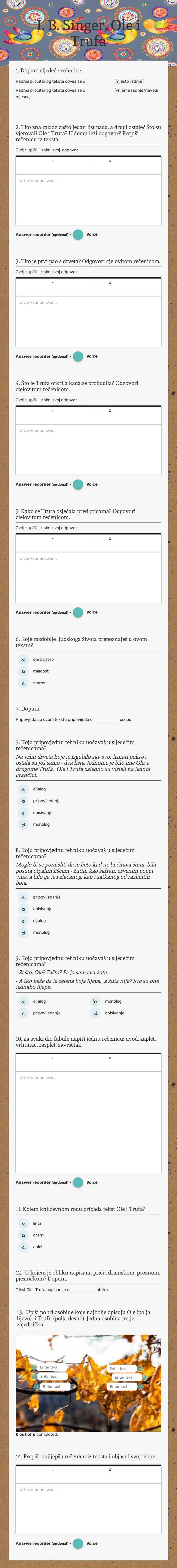 I. B. Singer,   Ole i Trufa worksheet preview image