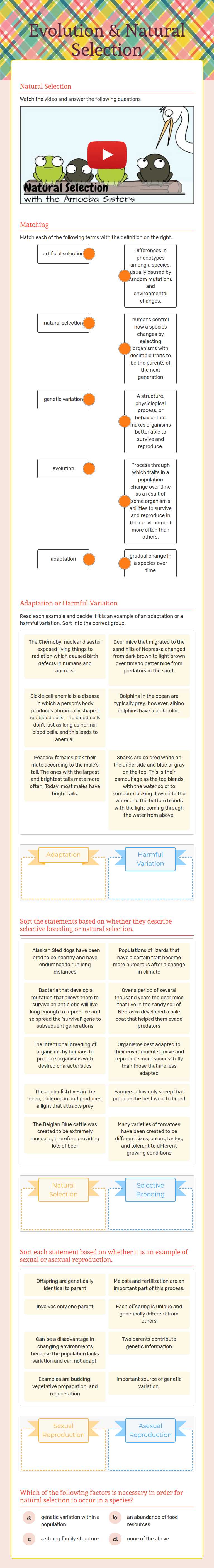 Evolution & Natural Selection worksheet preview image