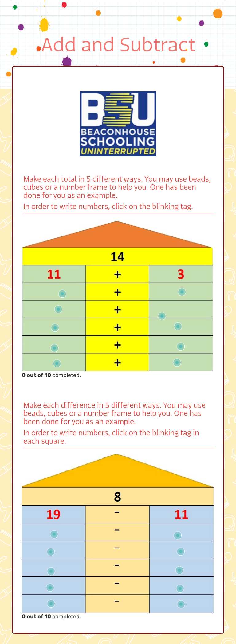 Add and Subtract worksheet preview image