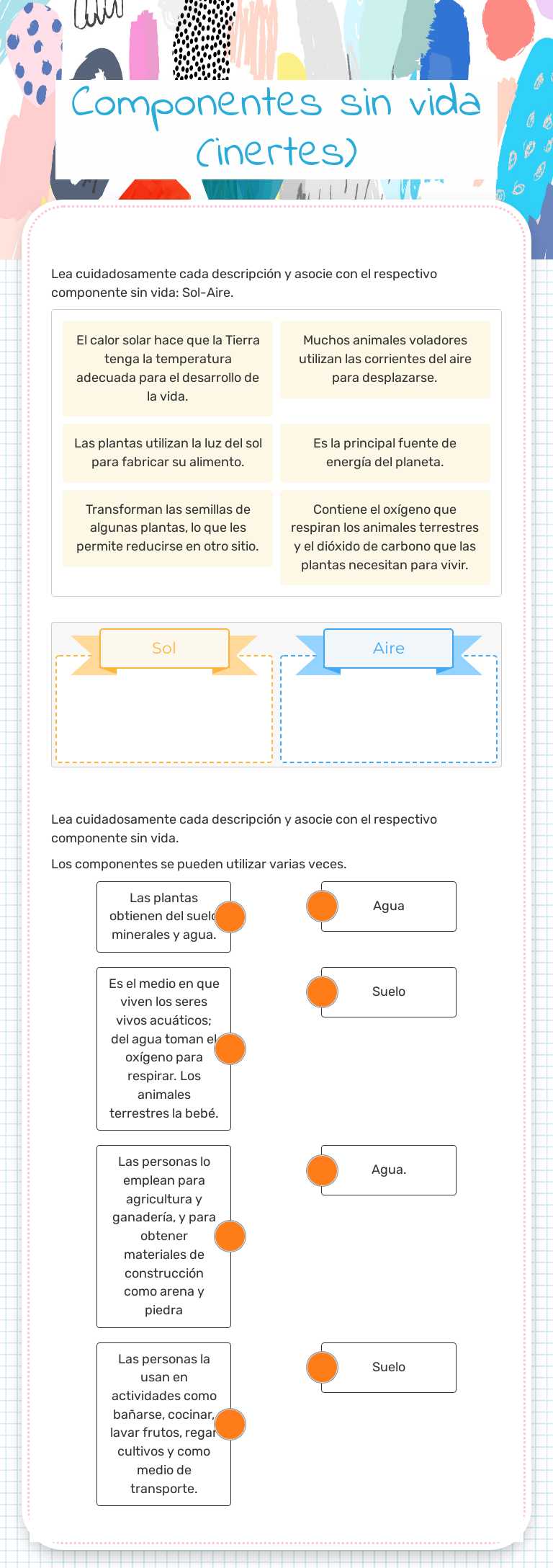 Componentes sin vida (inertes) worksheet preview image