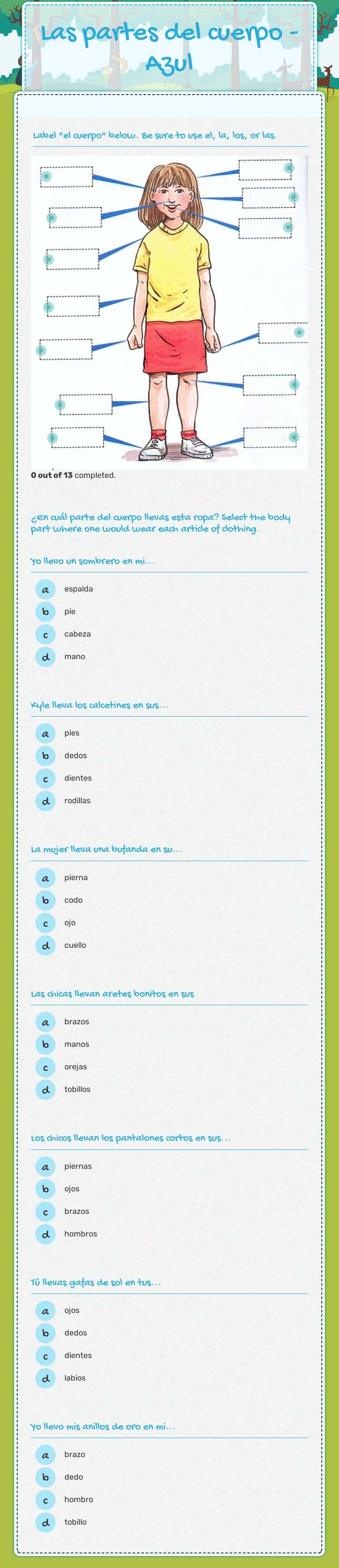 Las partes del cuerpo - Azul worksheet preview image