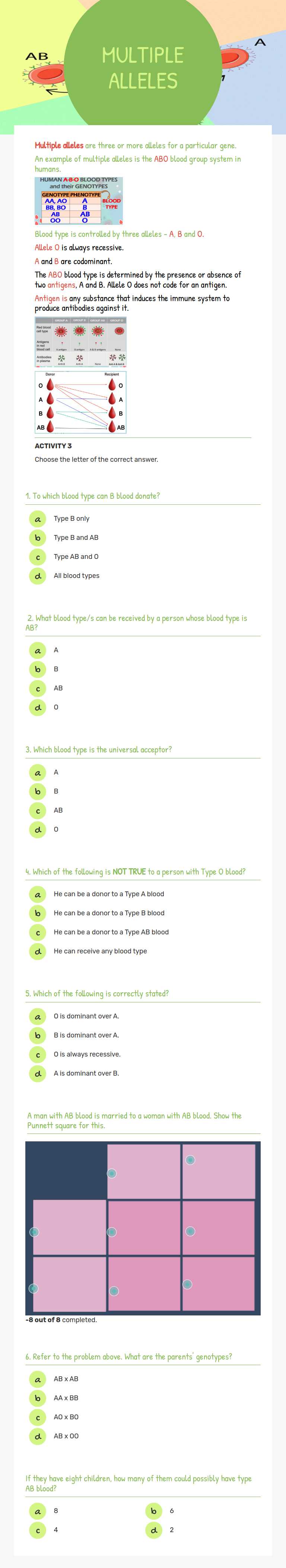 MULTIPLE ALLELES worksheet preview image