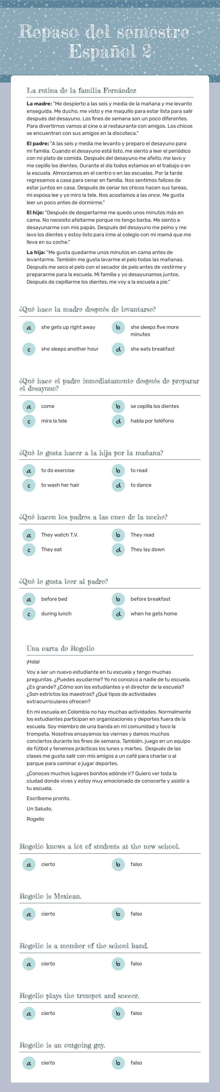 Repaso del semestre - 
Español 2 worksheet preview image