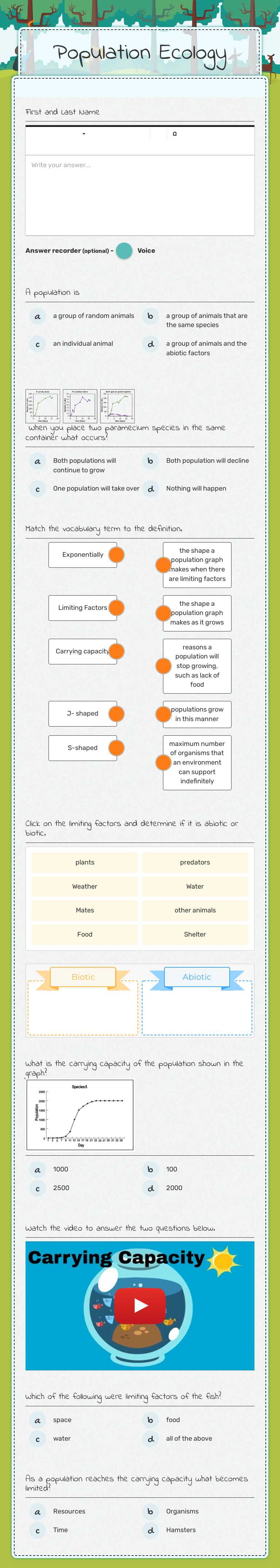 Population Ecology Grade 10 worksheet preview