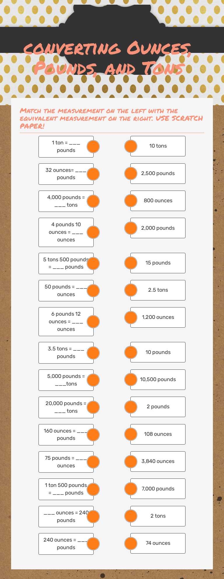 converting Ounces, Pounds, and Tons Grade 5 worksheet preview