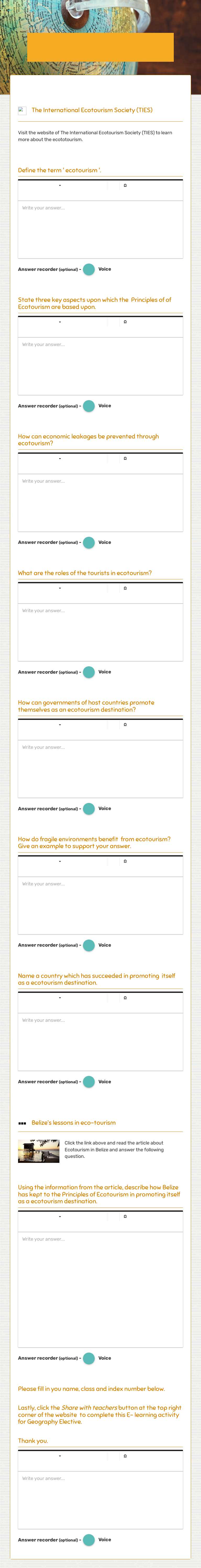 Ecotourism worksheet preview image