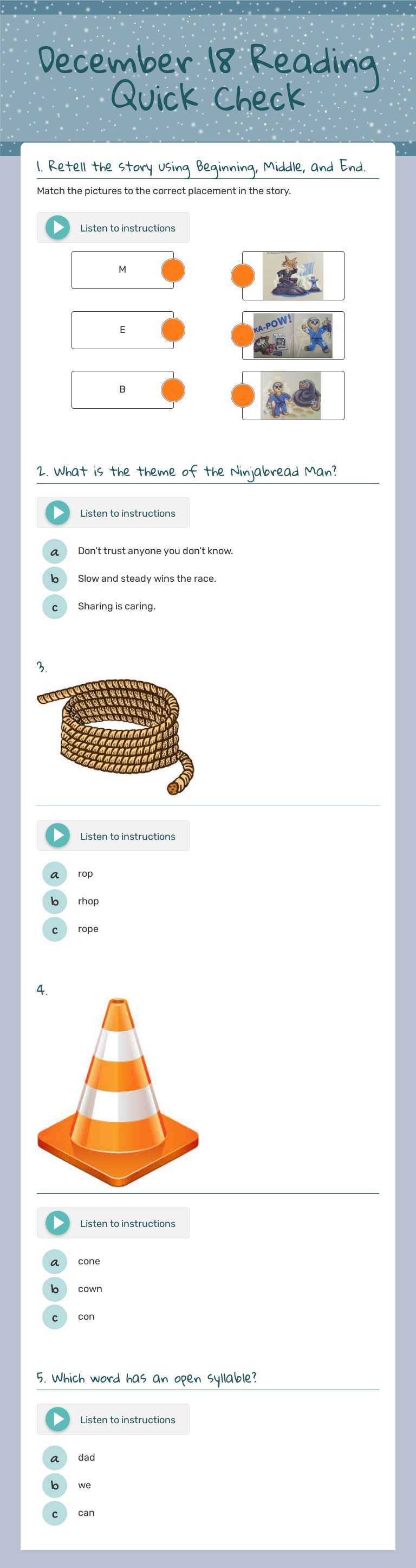 December 18 Reading 
 Quick Check worksheet preview image