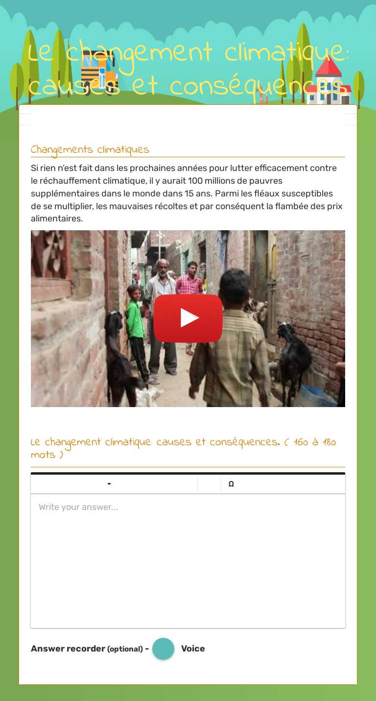 Le changement climatique: causes et conséquences worksheet preview image