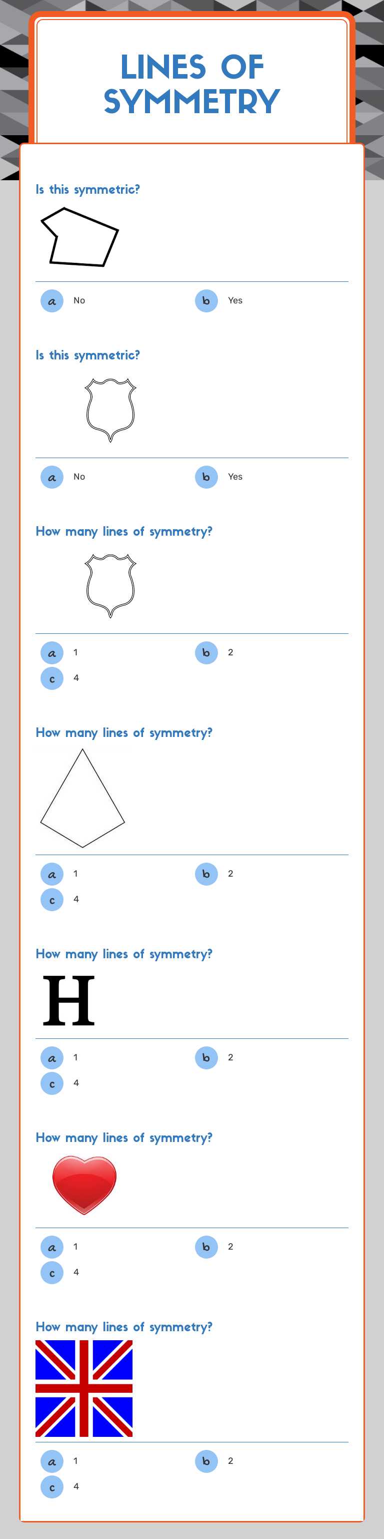 Lines of Symmetry worksheet preview