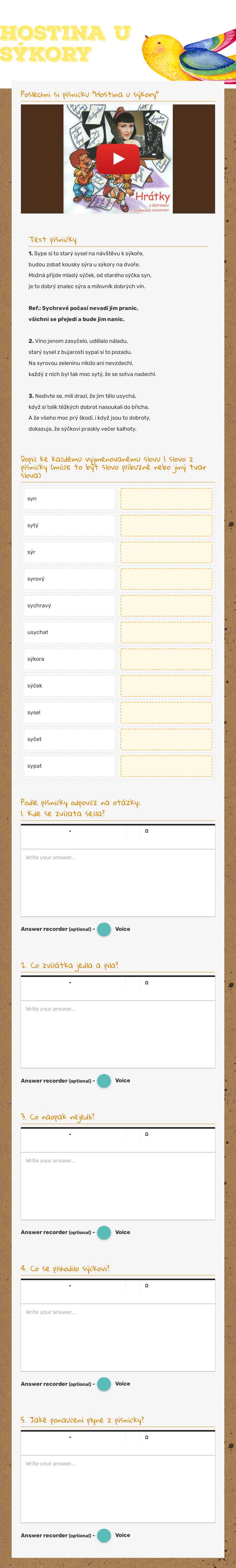 Hostina         u sýkory worksheet preview image