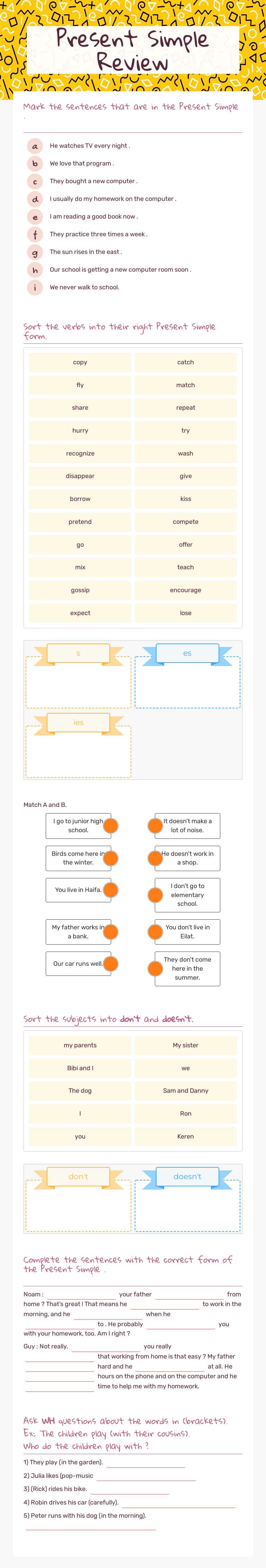 Present Simple Review Grade 9 worksheet preview