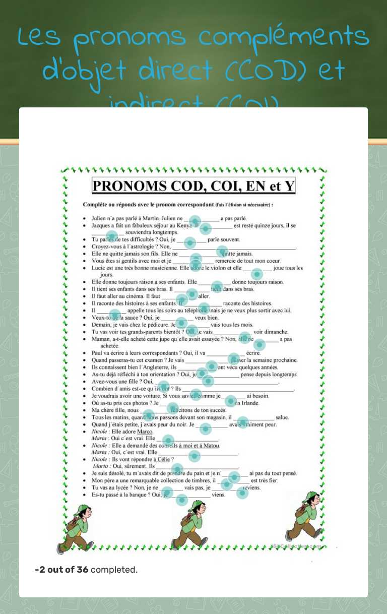 Les pronoms compléments d'objet direct (COD) et indirect (COI) Other worksheet preview