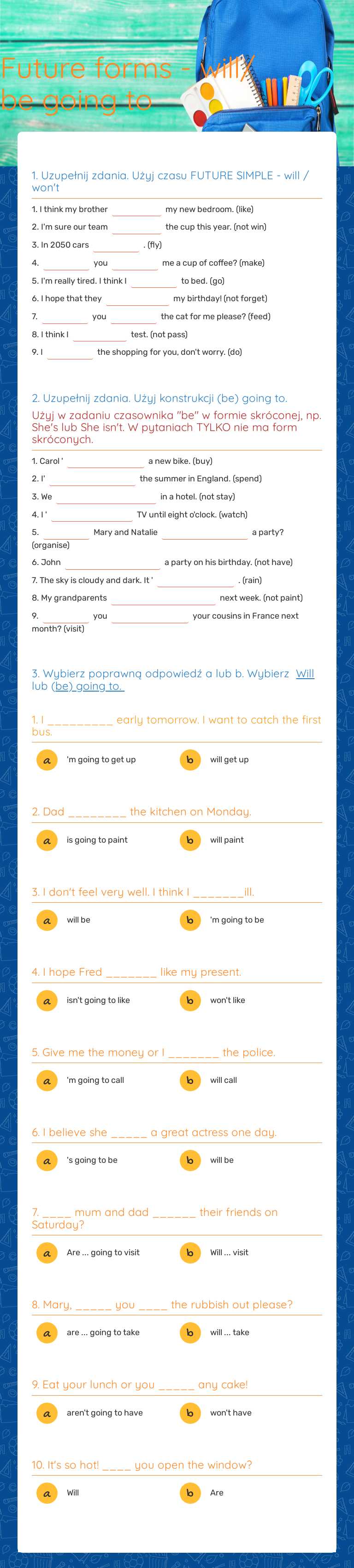 Future forms -       will/ be going to worksheet preview image