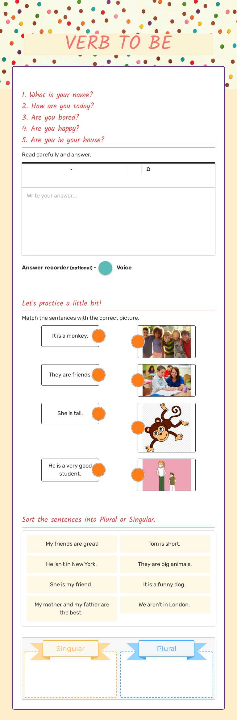 VERB TO BE worksheet preview image