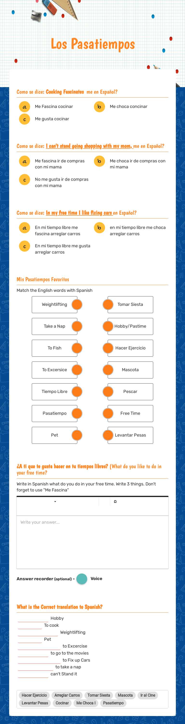 Los Pasatiempos worksheet preview image