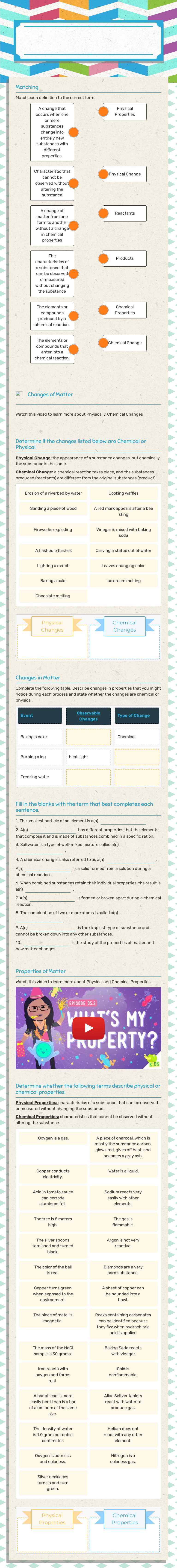 Physical and Chemical Properties & Changes worksheet preview image