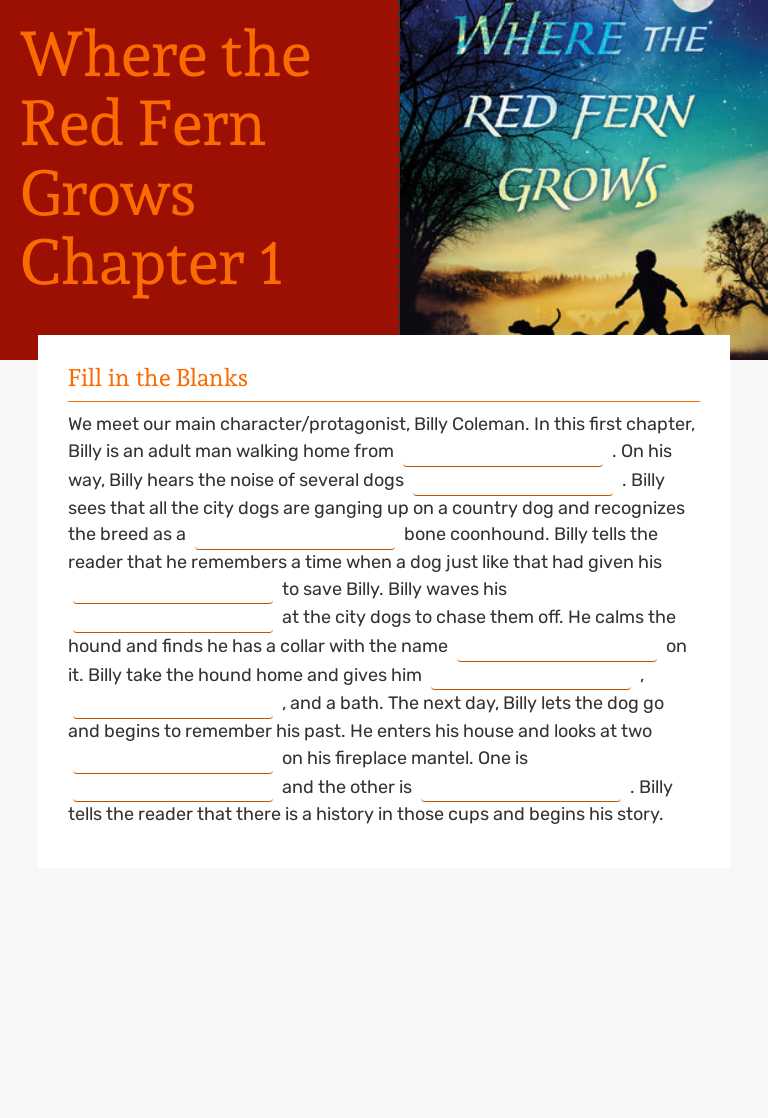 Where the Red Fern Grows Chapter 1 worksheet preview image