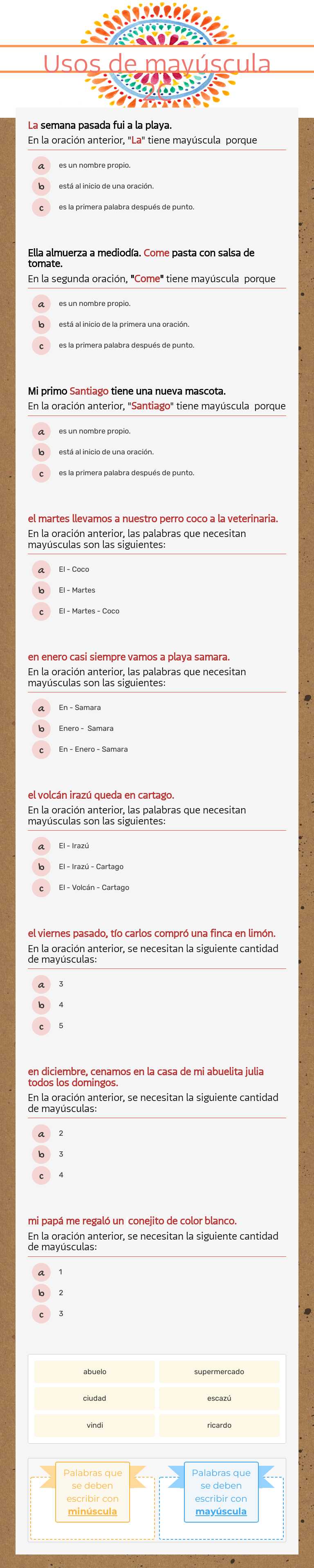 Usos de mayúscula 2C Grade 2 worksheet preview