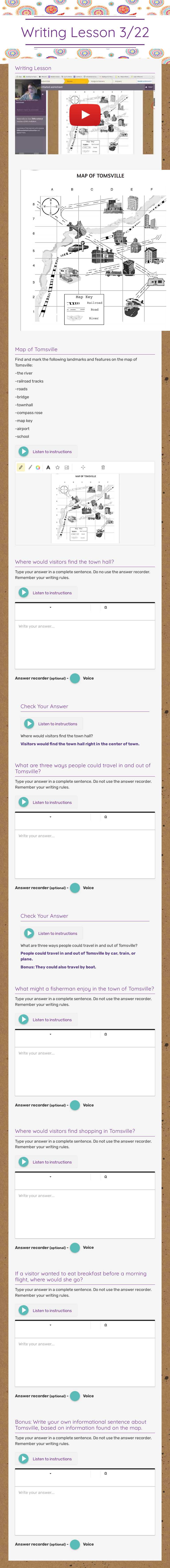 Writing Lesson 3/22 worksheet preview image
