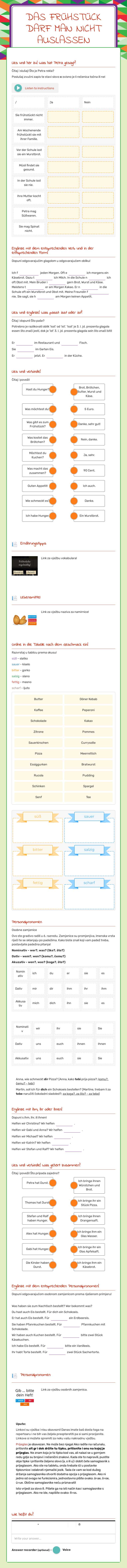 Das Frühstück Grade 7 worksheet preview