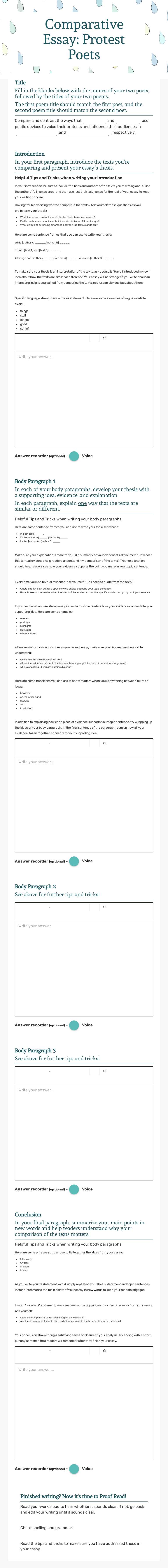 Comparative Essay: 
Protest Poets worksheet preview image
